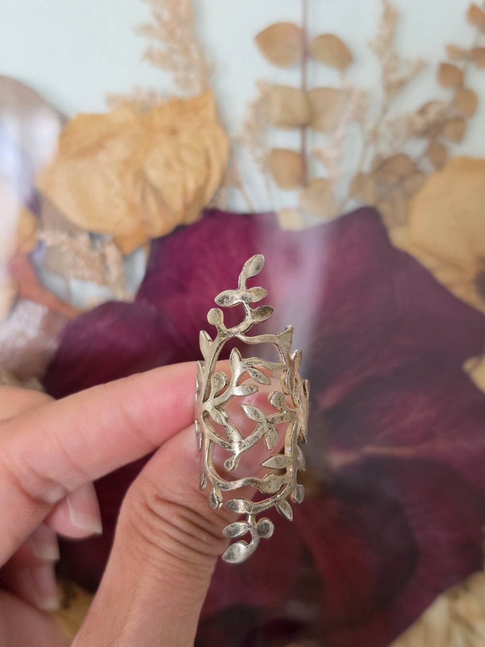 Sterling Silver Leaf Vine Statement Ring